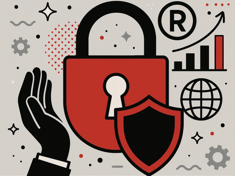 Illustration of a red lock and shield symbolizing identity protection, surrounded by icons representing data, growth, and global connectivity, emphasizing secure applications of identity intelligence