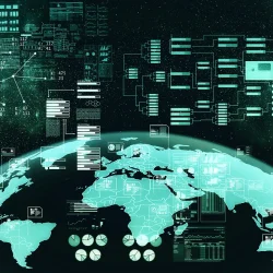 Abstract visualization of global data connections and code overlay, symbolizing how OSINT tools integrate diverse digital sources to map relationships between identities, domains, and networks